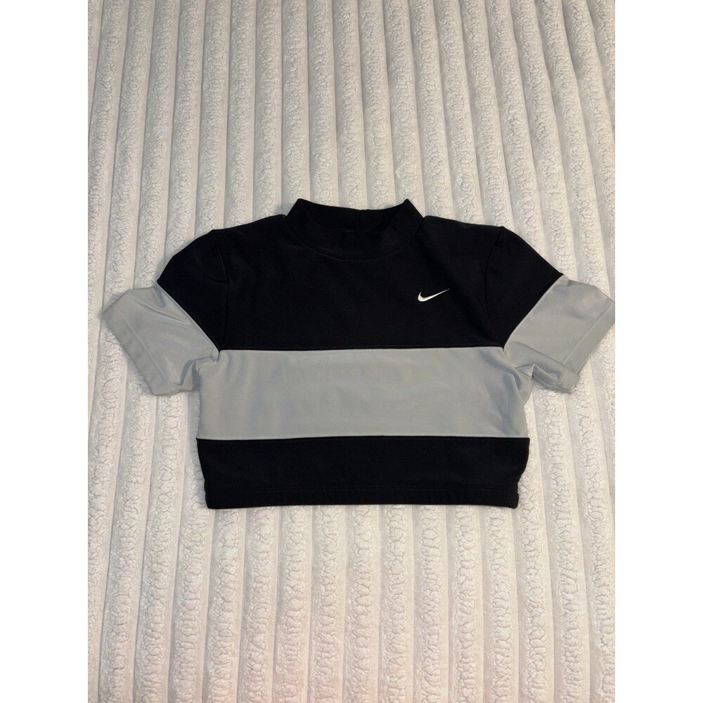 Vintage Nike Gray Tag Mock neck Crop T Shirt Sports Bra Women’s Medium Black
